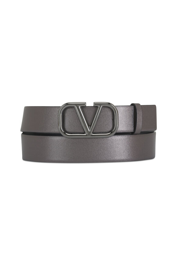 Valentino Garavani Metallic Anthracite & Black Leather Vlogo Belt 