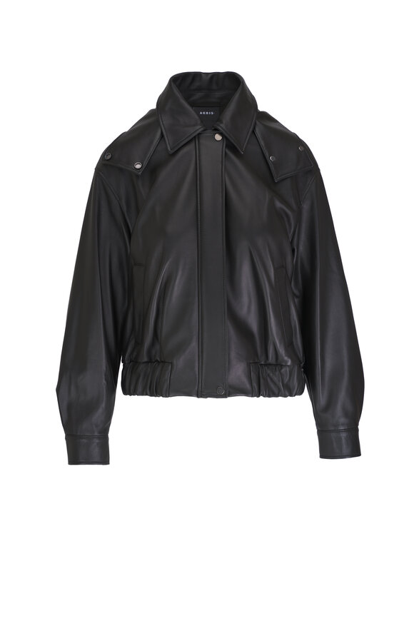 Akris Wanda Black Leather Hooded Jacket