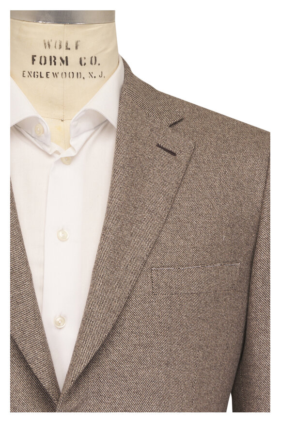 Brioni Ravello Tan Silk & Cashmere Houndstooth Sportcoat - view 1