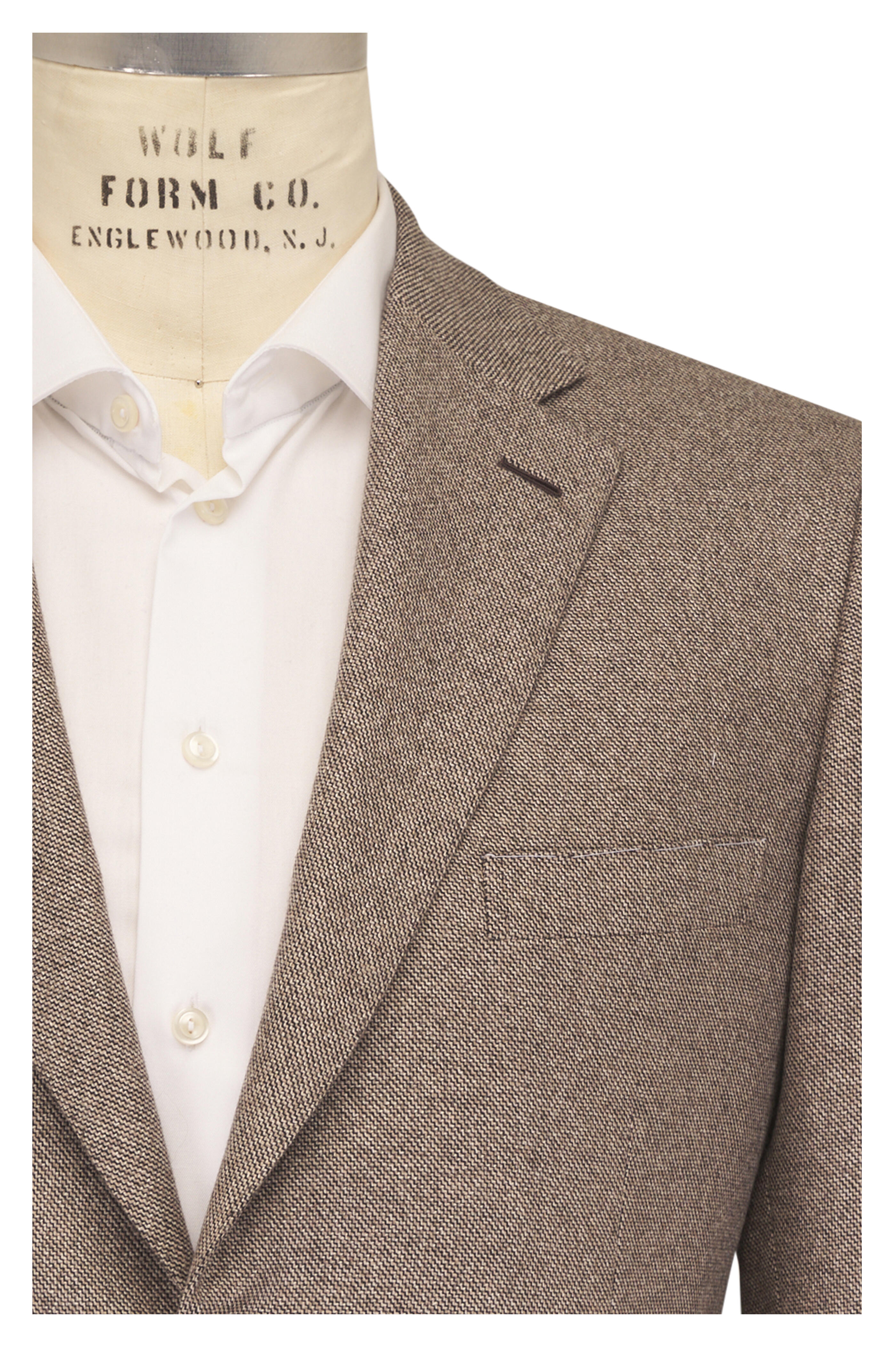 Brioni - Ravello Tan Silk & Cashmere Houndstooth Sportcoat - view 1