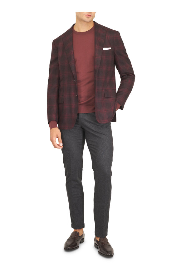 Kiton Burgundy Wool Crewneck Sweater - view 2