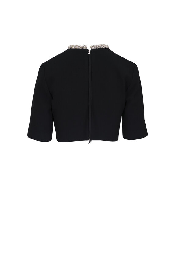 Adam Lippes - Embroidered Neck Black Wool Crop Top