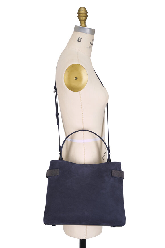 Brunello Cucinelli Essence Blue Medium Monili Suede Bag - view 5