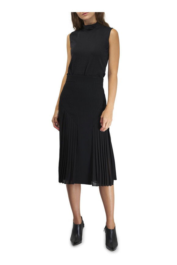 Akris - Plissé Black Knee-Length Pencil Skirt 