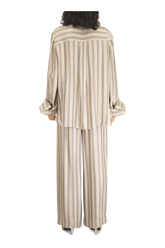TWP Hudson St Ivory & Green Fluid Regency Stripe Pant - view 4