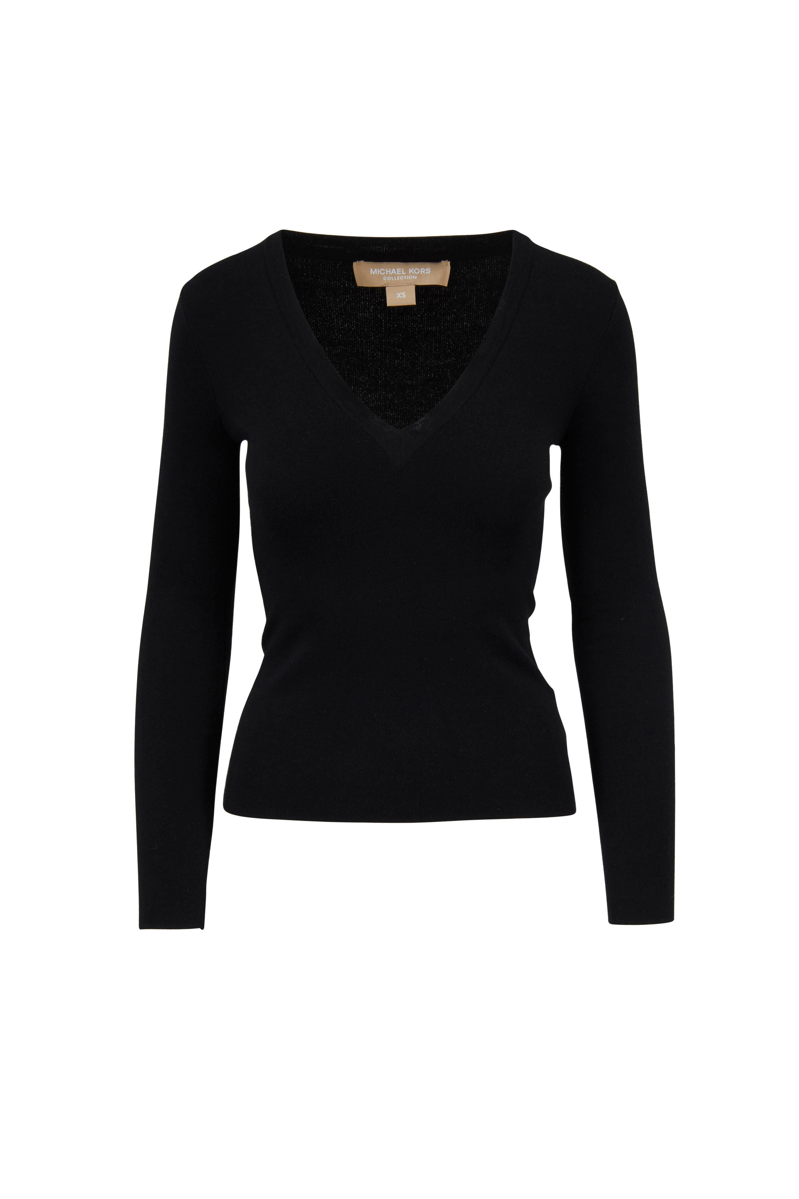 Michael Kors Collection - Black Cashmere V-Neck Sweater