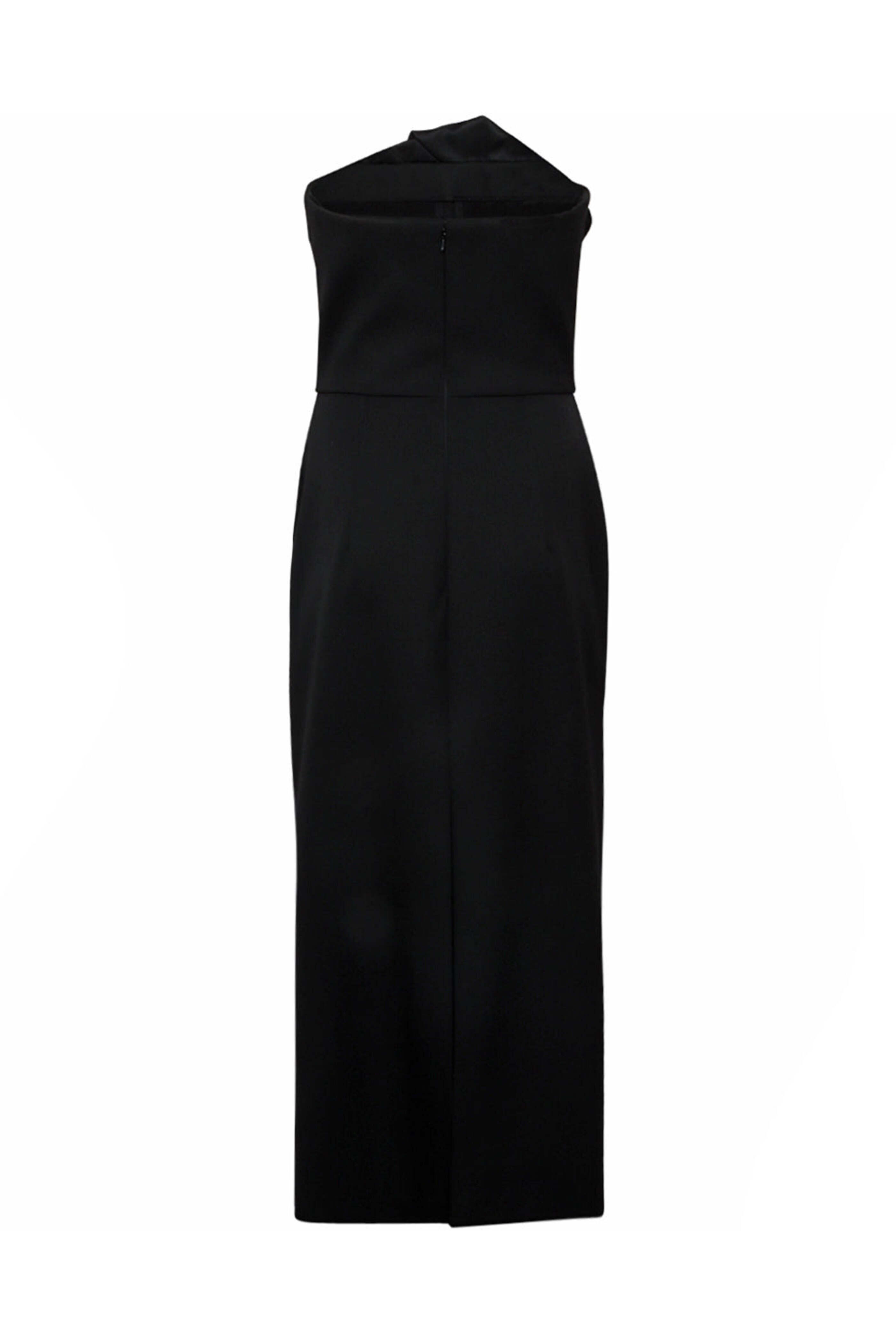 Oscar de la Renta - Black Satin Rosette Tea Dress