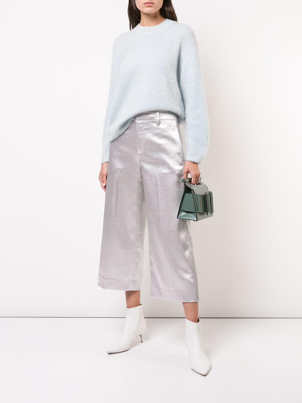 Vince - Silver Satin Wide Leg Crop Pant