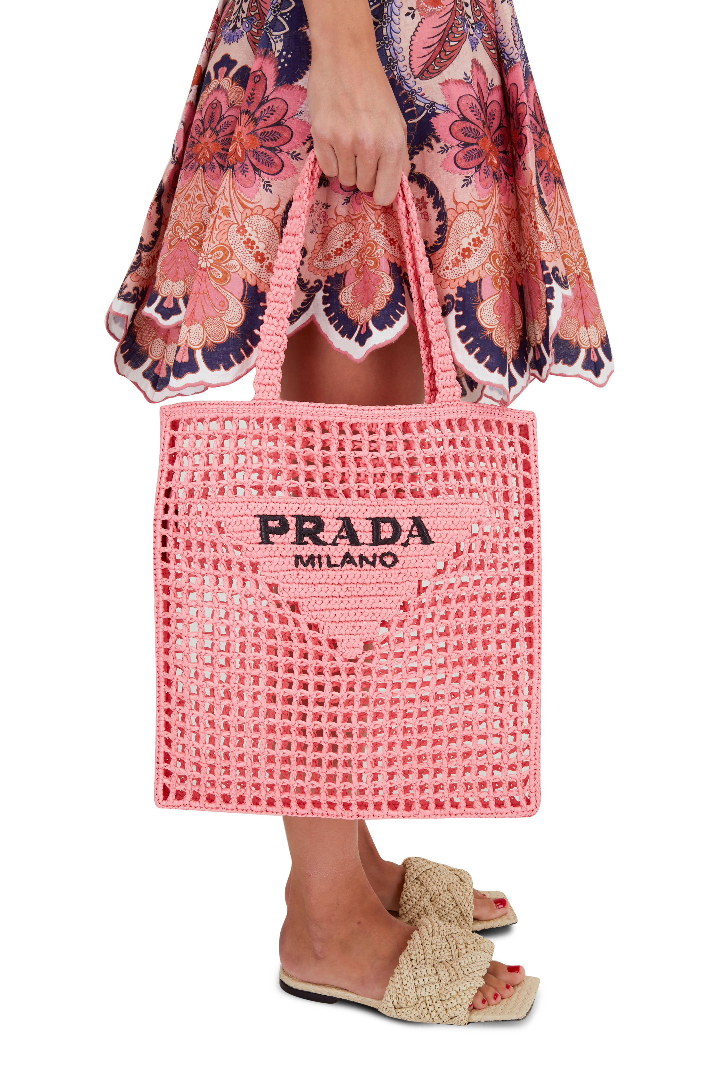 Prada triangle-logo Crochet Rafia Tote Bag - Farfetch