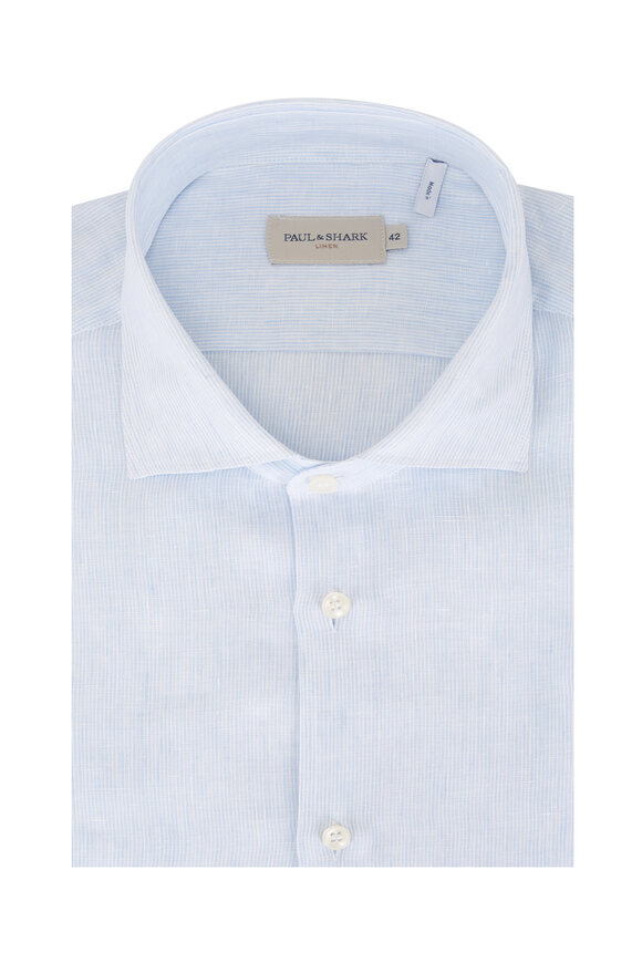 Paul & Shark Riviera Soffio Light Blue Stripe Linen Sport Shirt