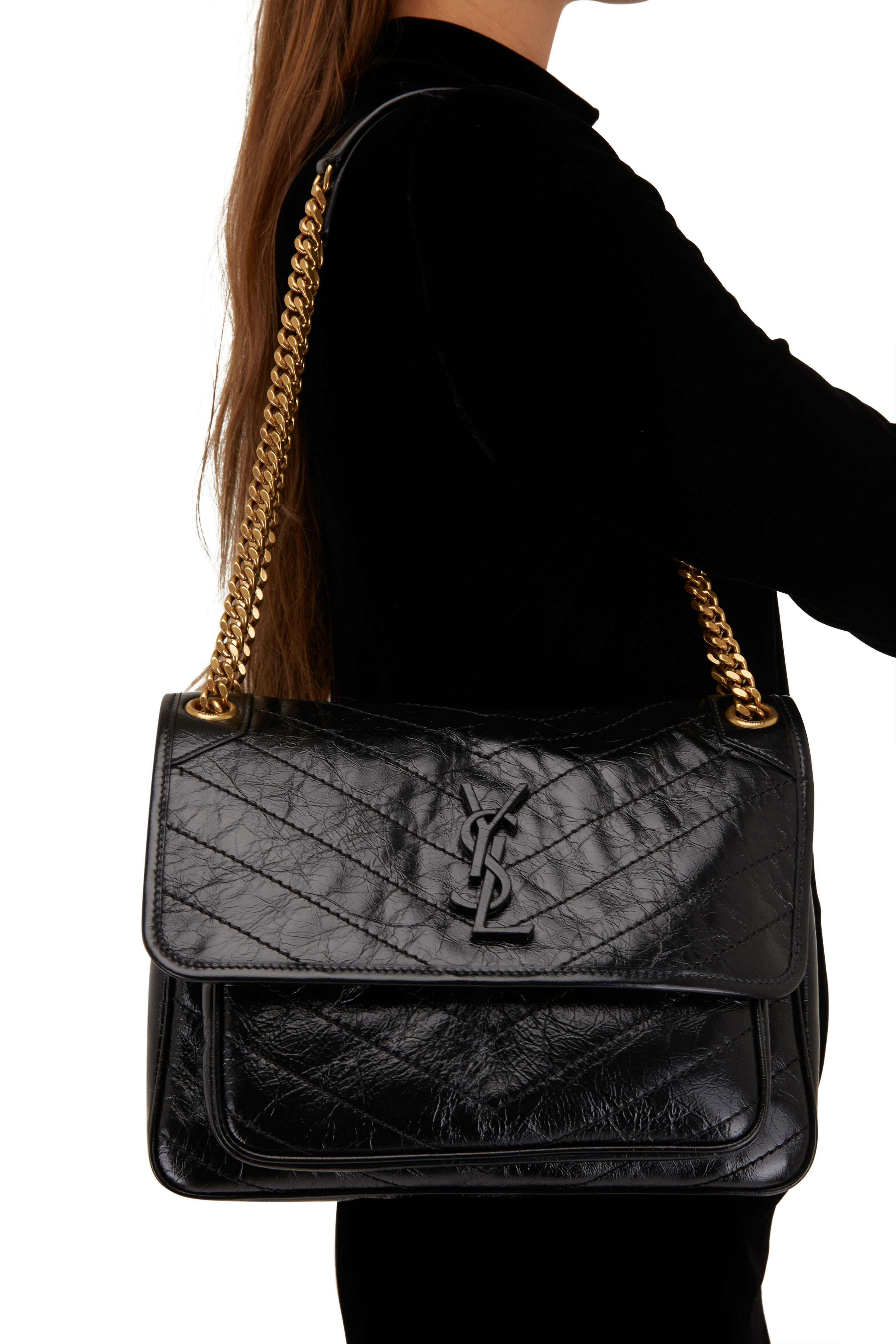 Niki Medium Leather Shoulder Bag in Black - Saint Laurent