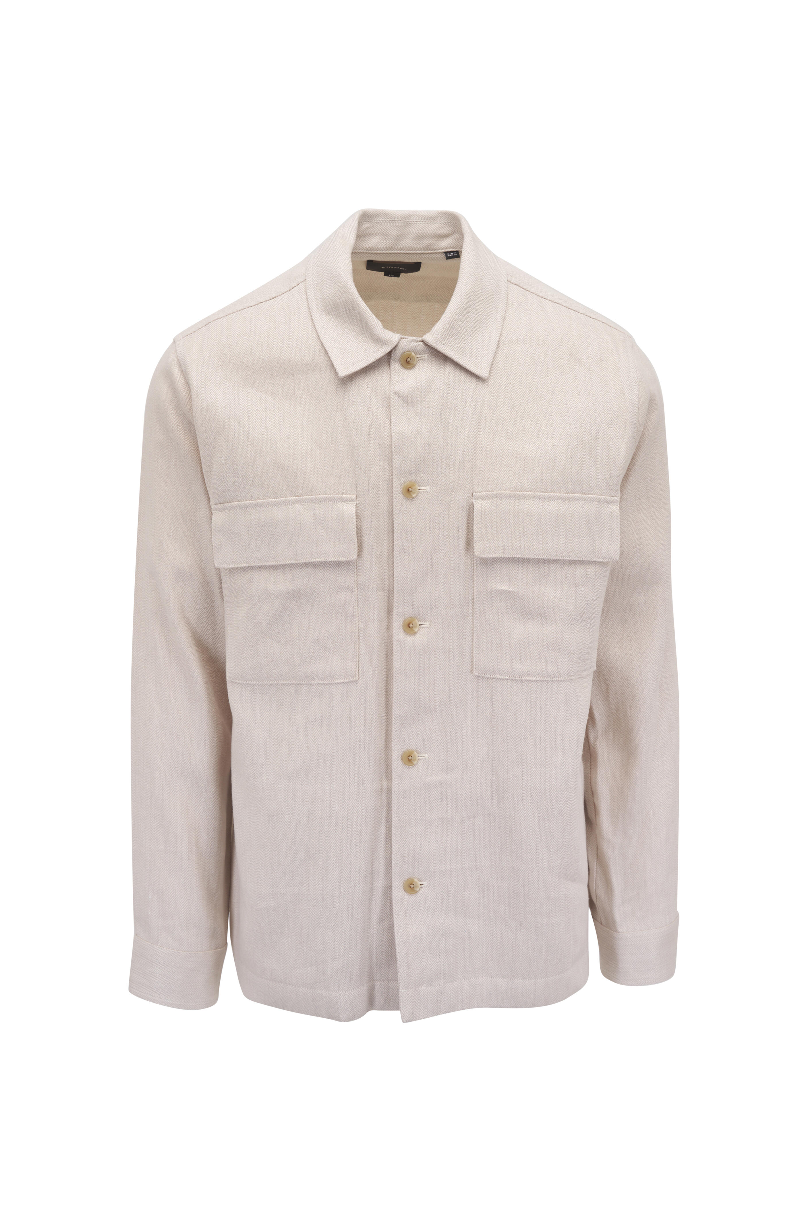 Vince - Natural Herringbone Linen & Cotton Shirt Jacket