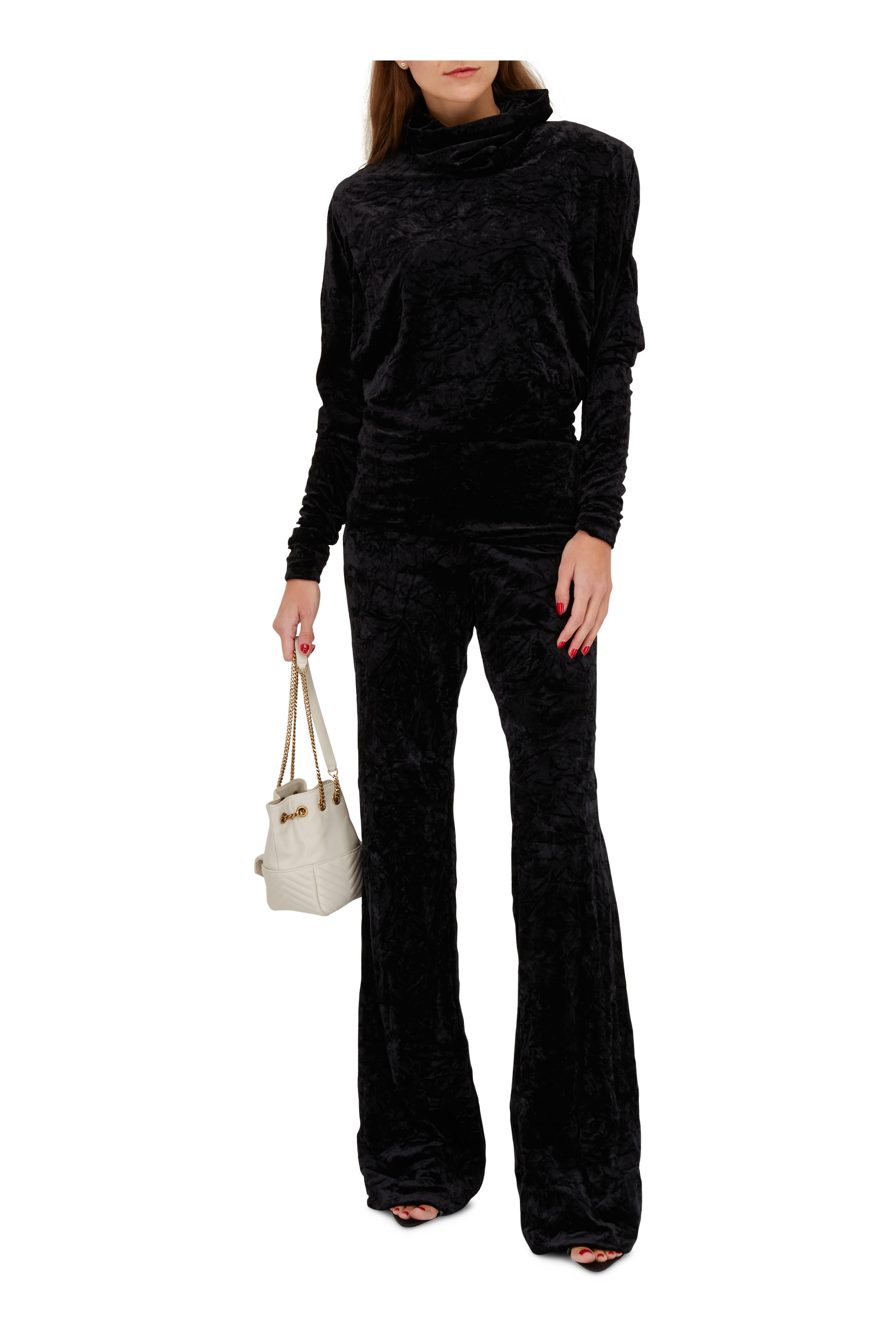 Saint Laurent - Black Velvet Roll Neck Long Sleeve Blouse