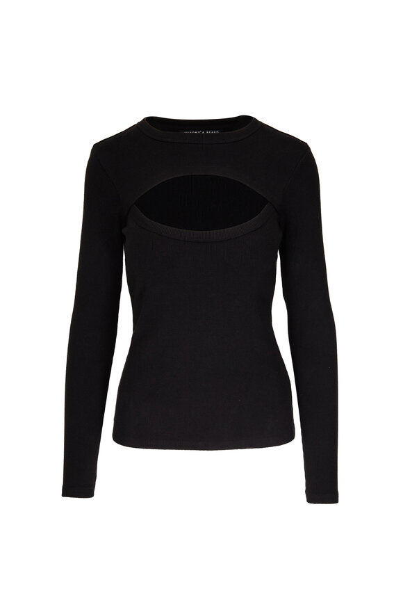 Veronica Beard - Curtley Black Cut-Out Long Sleeve T-Shirt