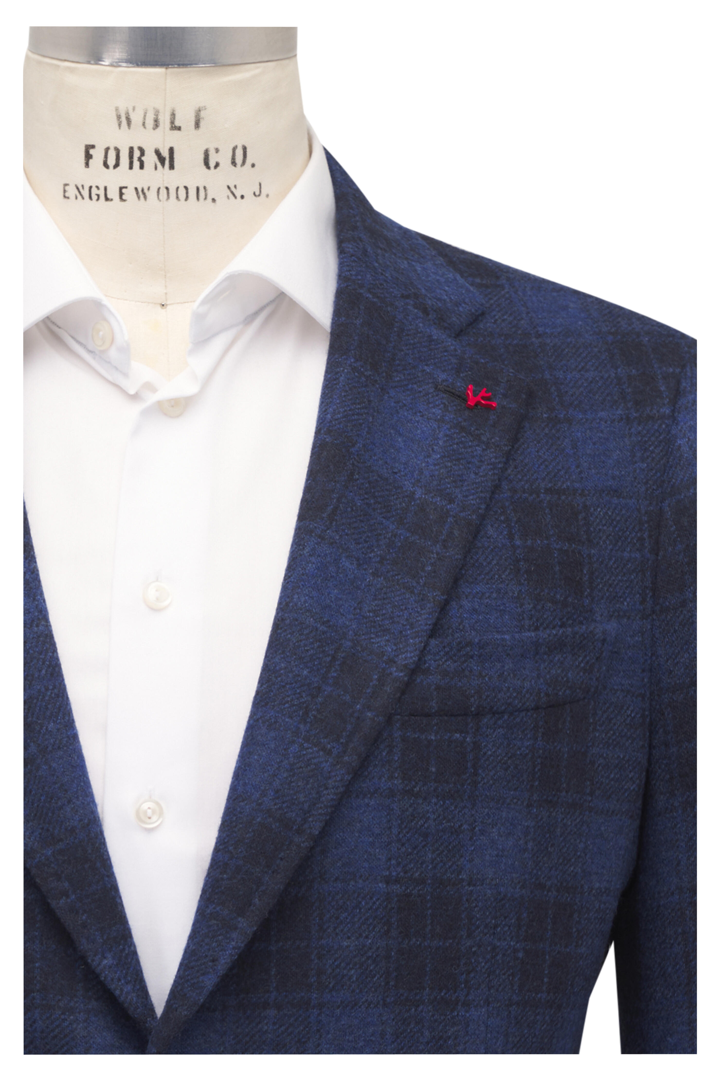 Isaia - Blue Windowpane Plaid Wool Sportcoat