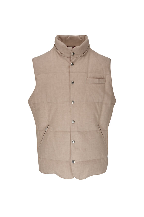 Brunello Cucinelli - Oat Quilted Knit Hooded Vest 