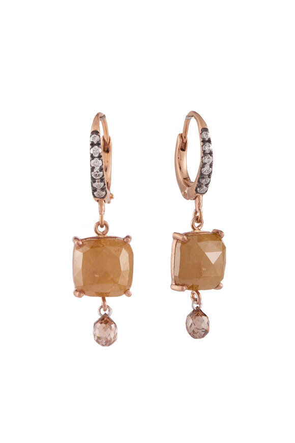 Sylva & Cie Rose Gold Diamond Charm Earrings - view 1