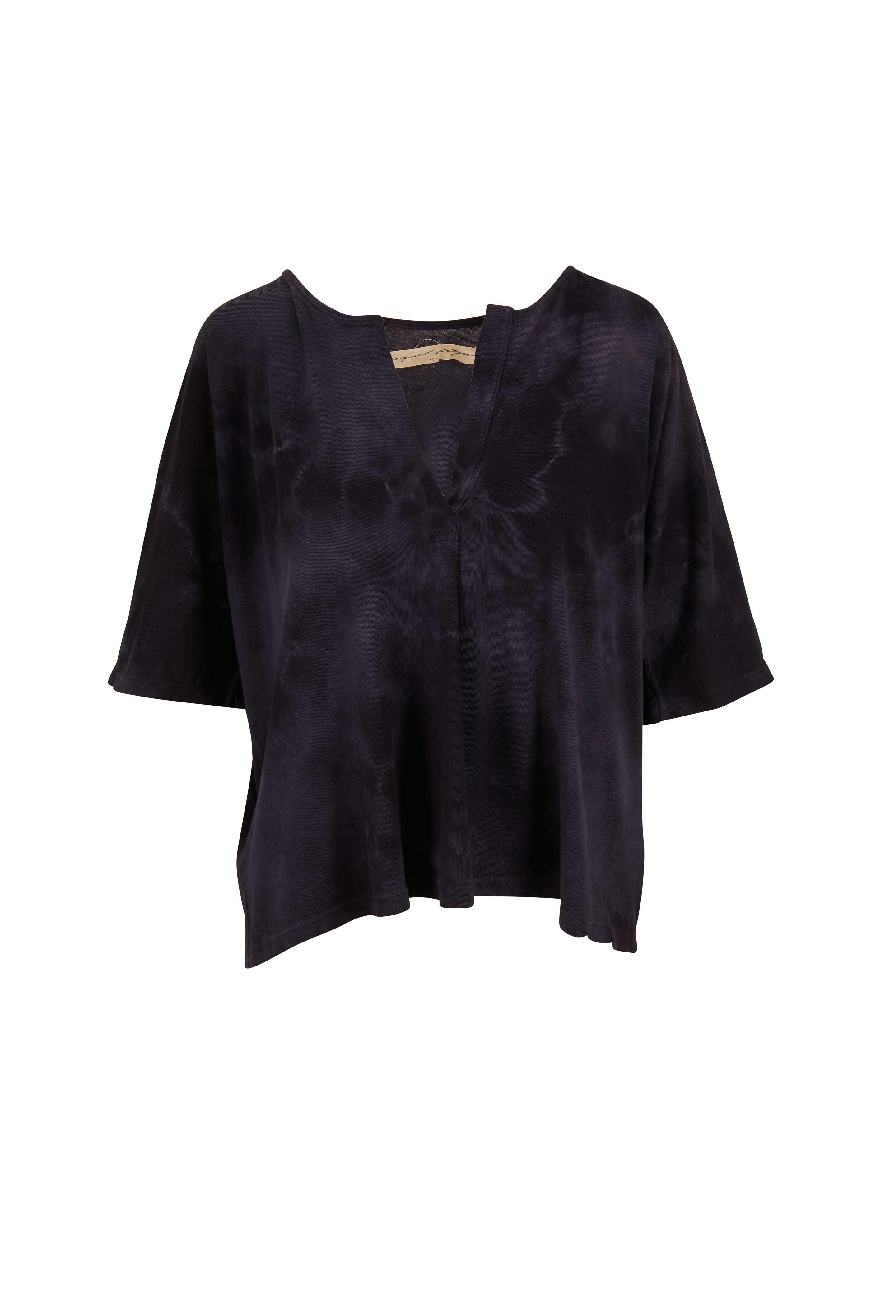 Raquel Allegra - Black Tie-Dye Dolman Henley Top