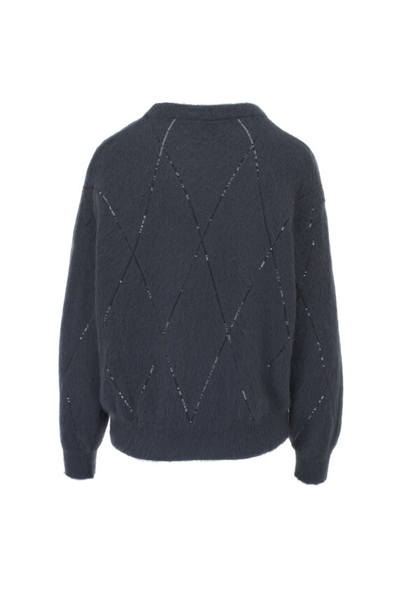 Brunello Cucinelli - Midnight Argyle Sequin Crewneck Sweater 