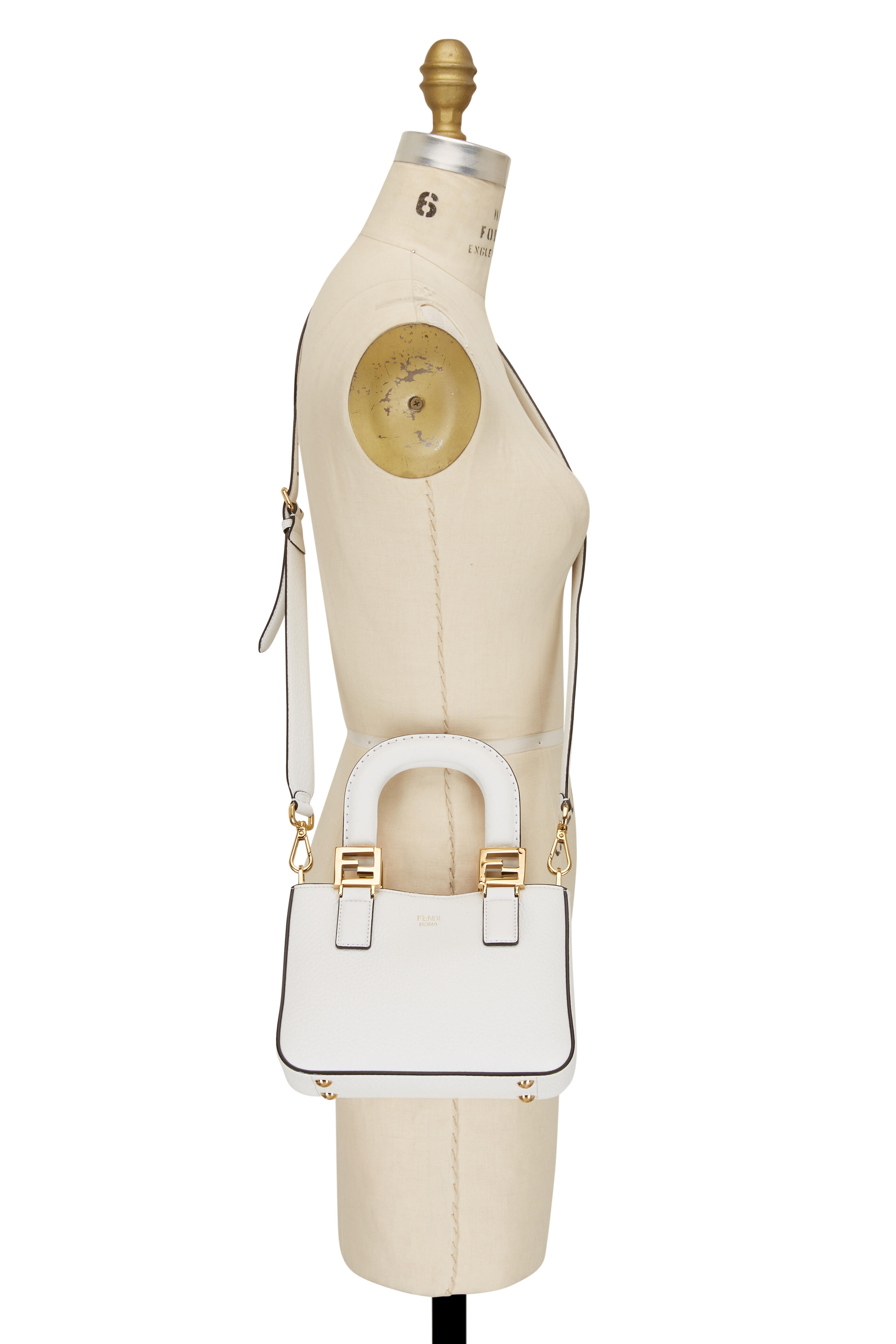 Fendi - White Grained Leather Mini FF Tote Bag