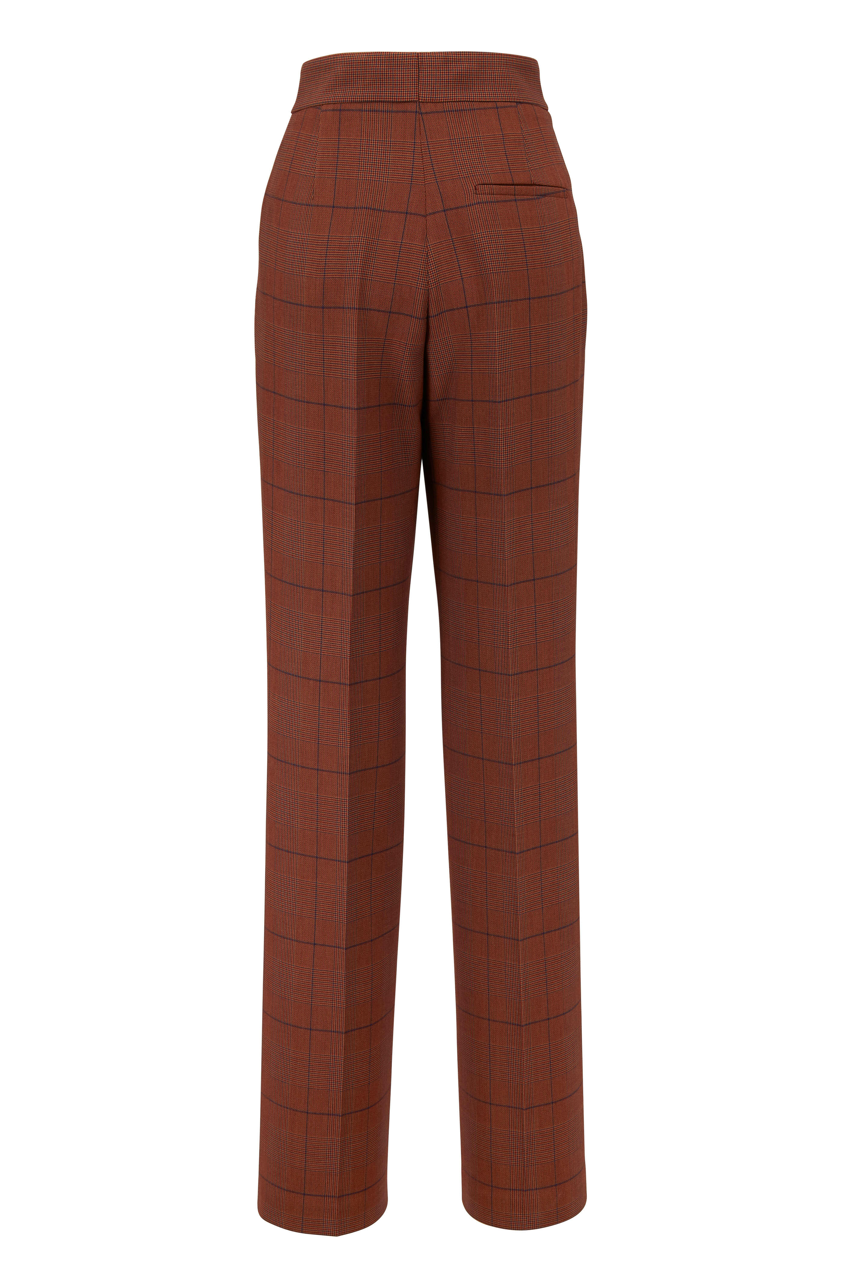 Women's Brown Plaid Pants with Belt
