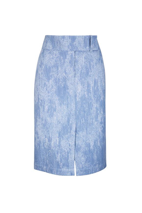 Akris Punto Washed Light Blue Jacquard Denim Pencil Skirt