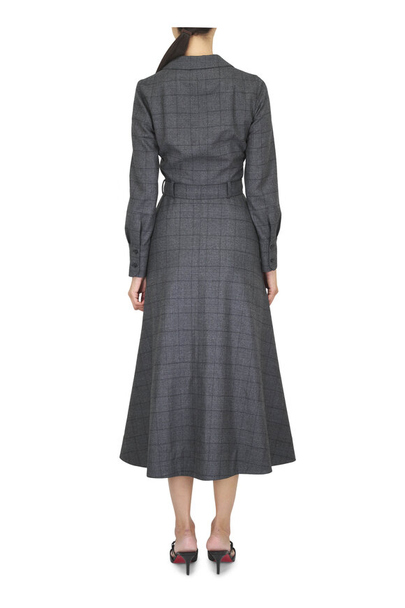 Akris Charcoal Gray Wool Flared Midi Dress - view 3