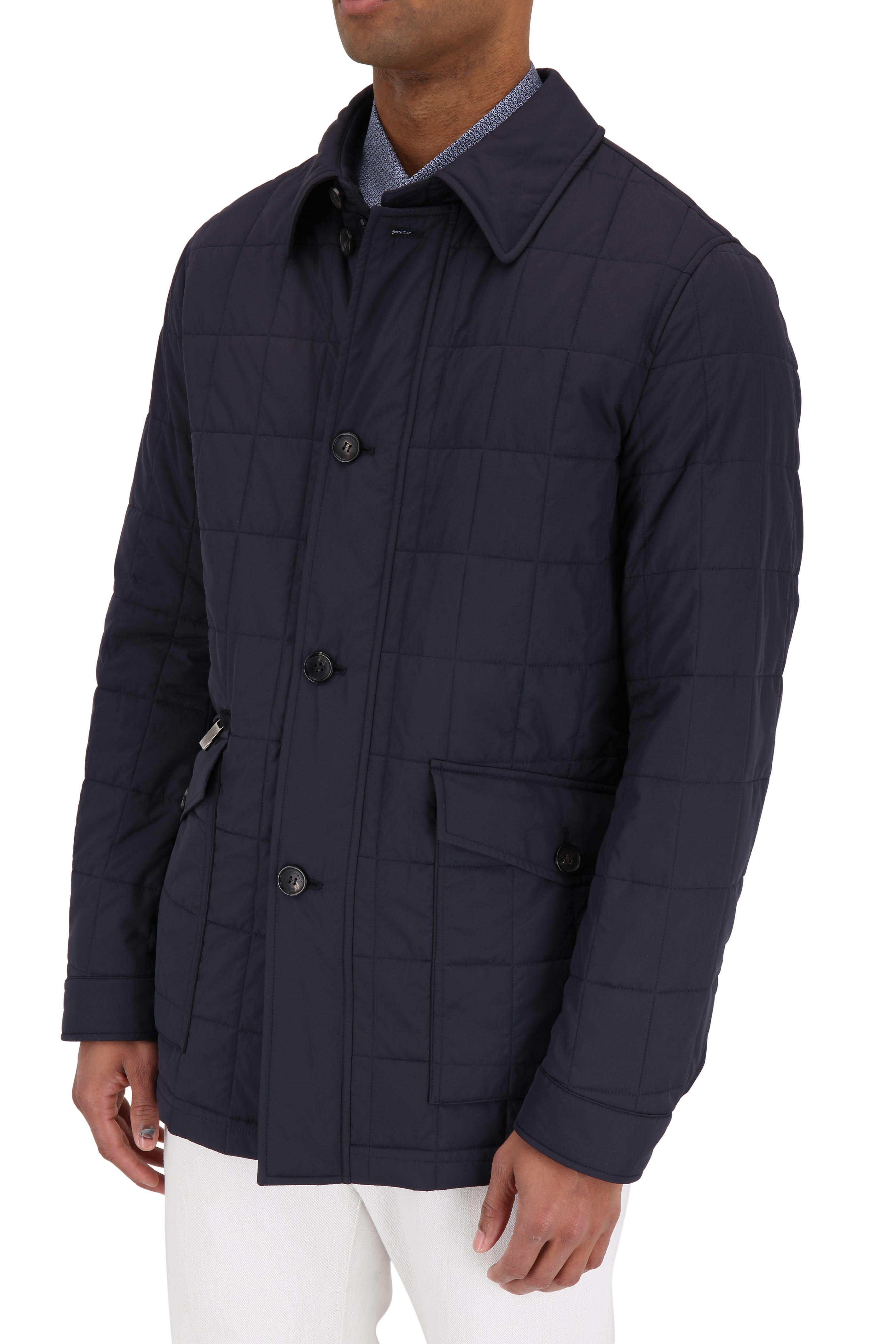 Zegna - Navy Blue Quilted Water Repellent Car Coat