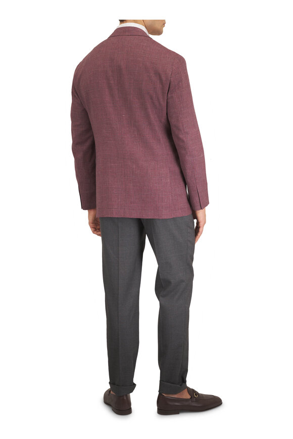 Brunello Cucinelli Red Plaid Wool, Silk & Linen Sportcoat - view 5