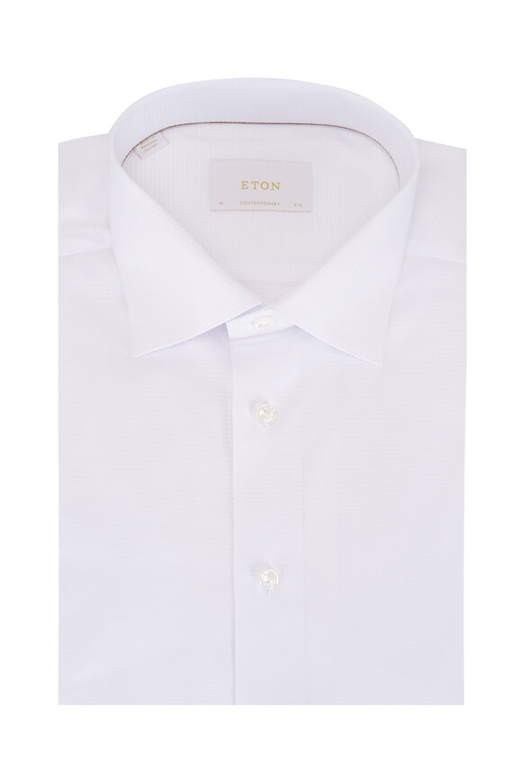 Eton White Solid Cotton Dress Shirt