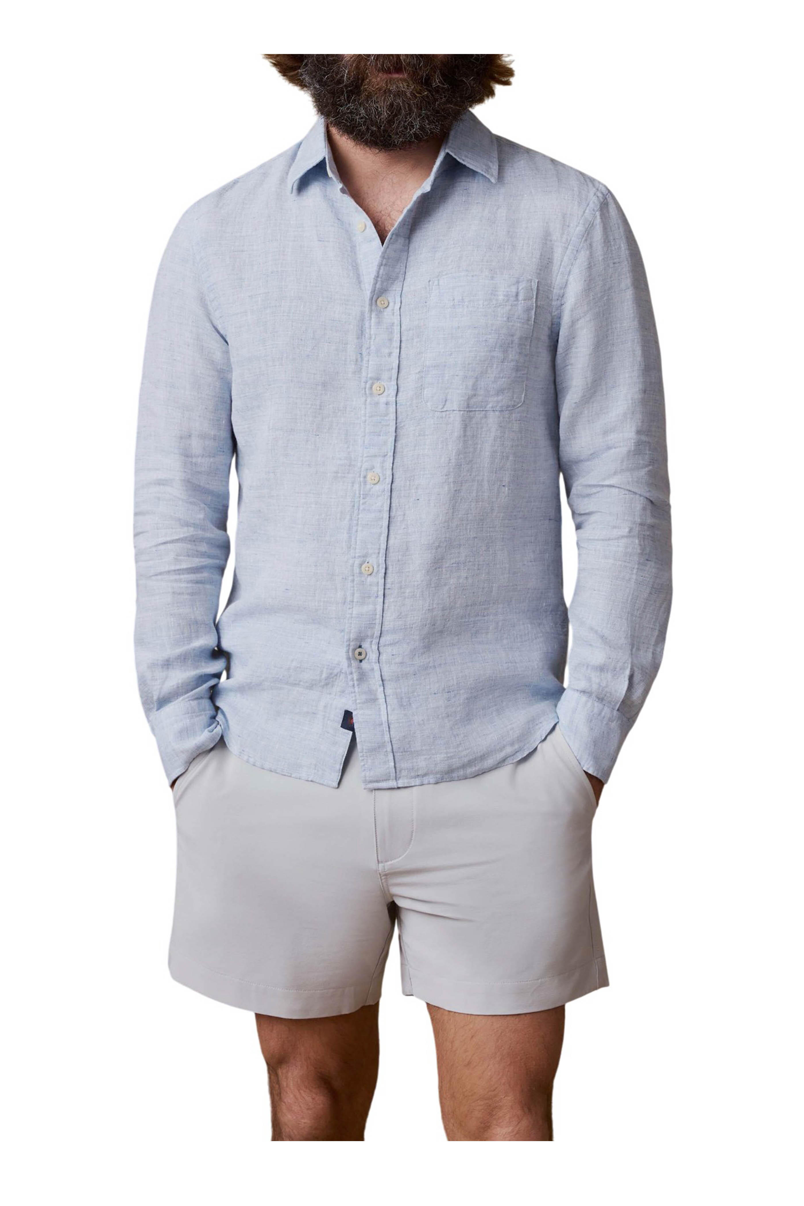 Faherty Brand - Laguna Light Blue Mélange Linen Sport Shirt - view 2