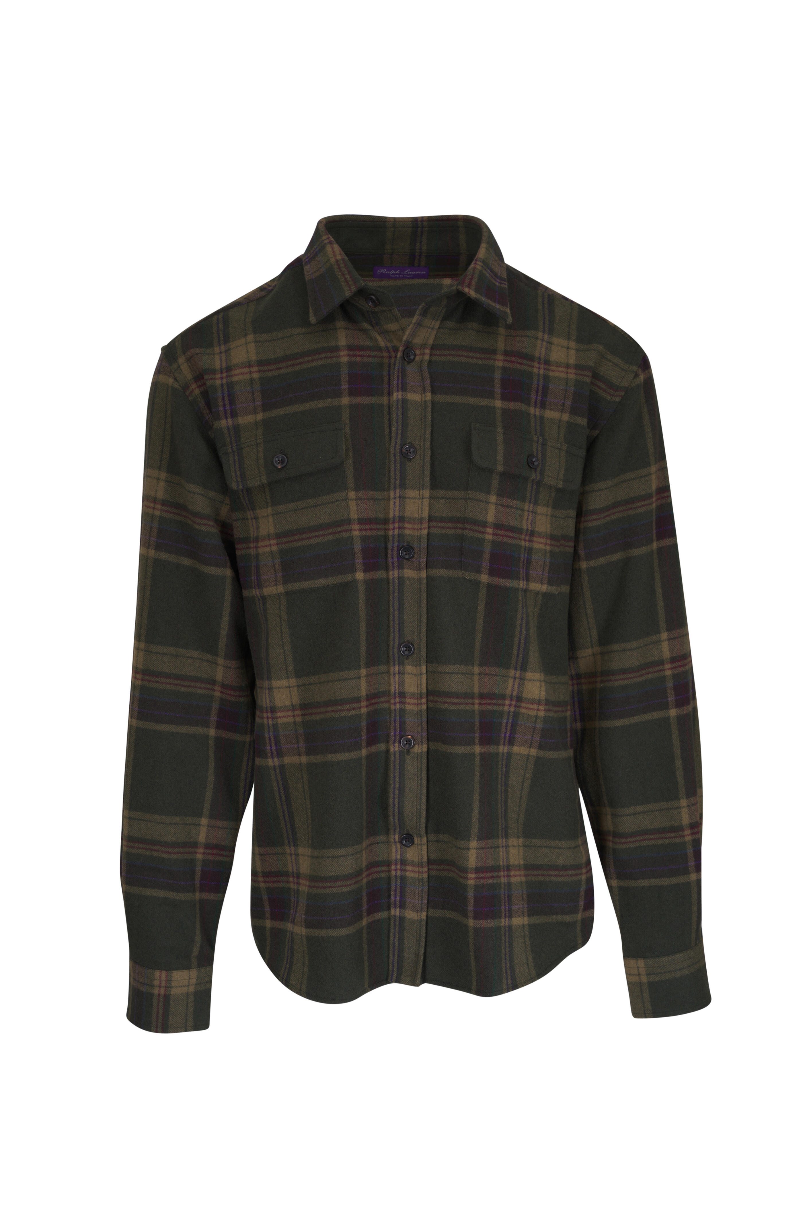 Ralph Lauren Purple Label - Dark Moss Wool Plaid Shirt