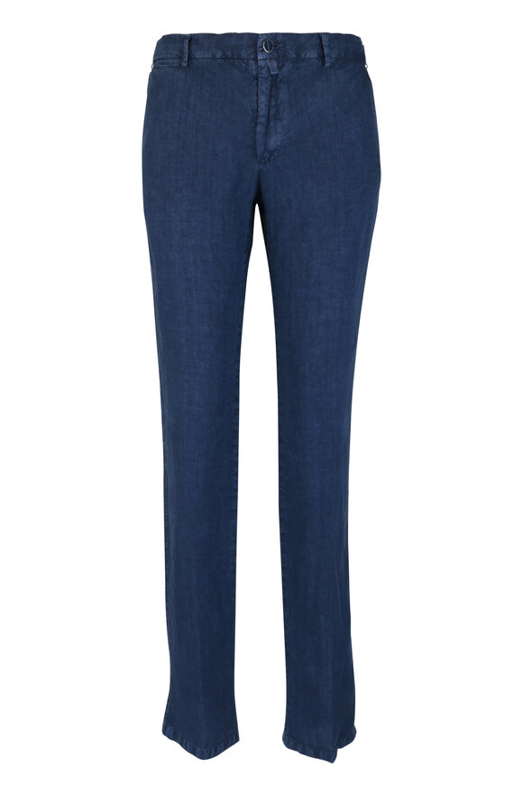 Kiton - Navy Blue Linen Drawstring Pant