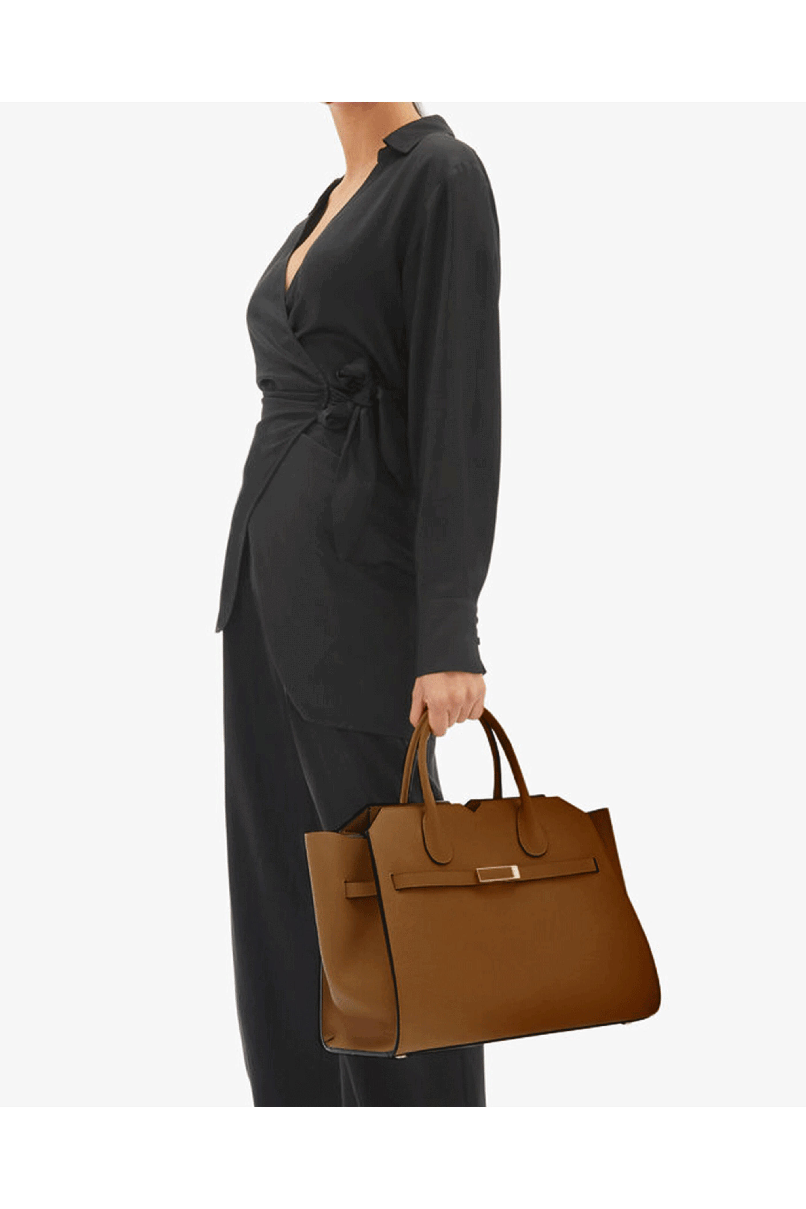 Valextra - Medium Milano Chocolate Leather Two Handle Bag