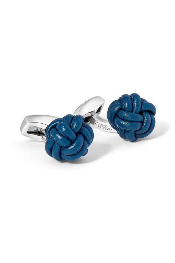 Tateossian - Royal Blue Leather Cable Knot Cufflinks 