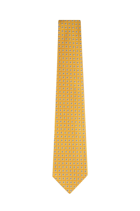 Kiton Yellow Geometric Print Silk Necktie - view 1