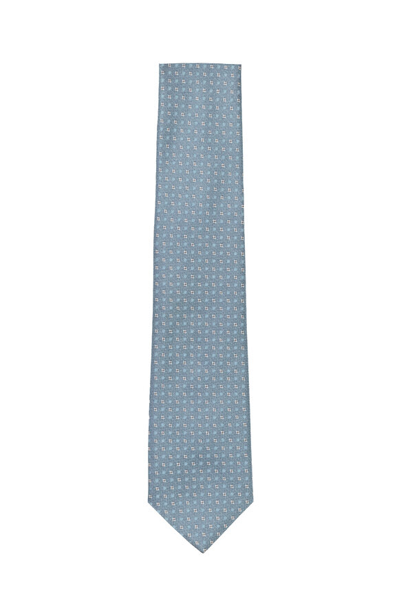 Geoff Nicholson Turquoise Micro Geometric Silk Necktie - view 1