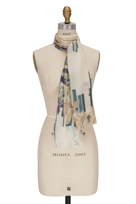 Agnona Cashmere & Silk Garden Print Scarf 