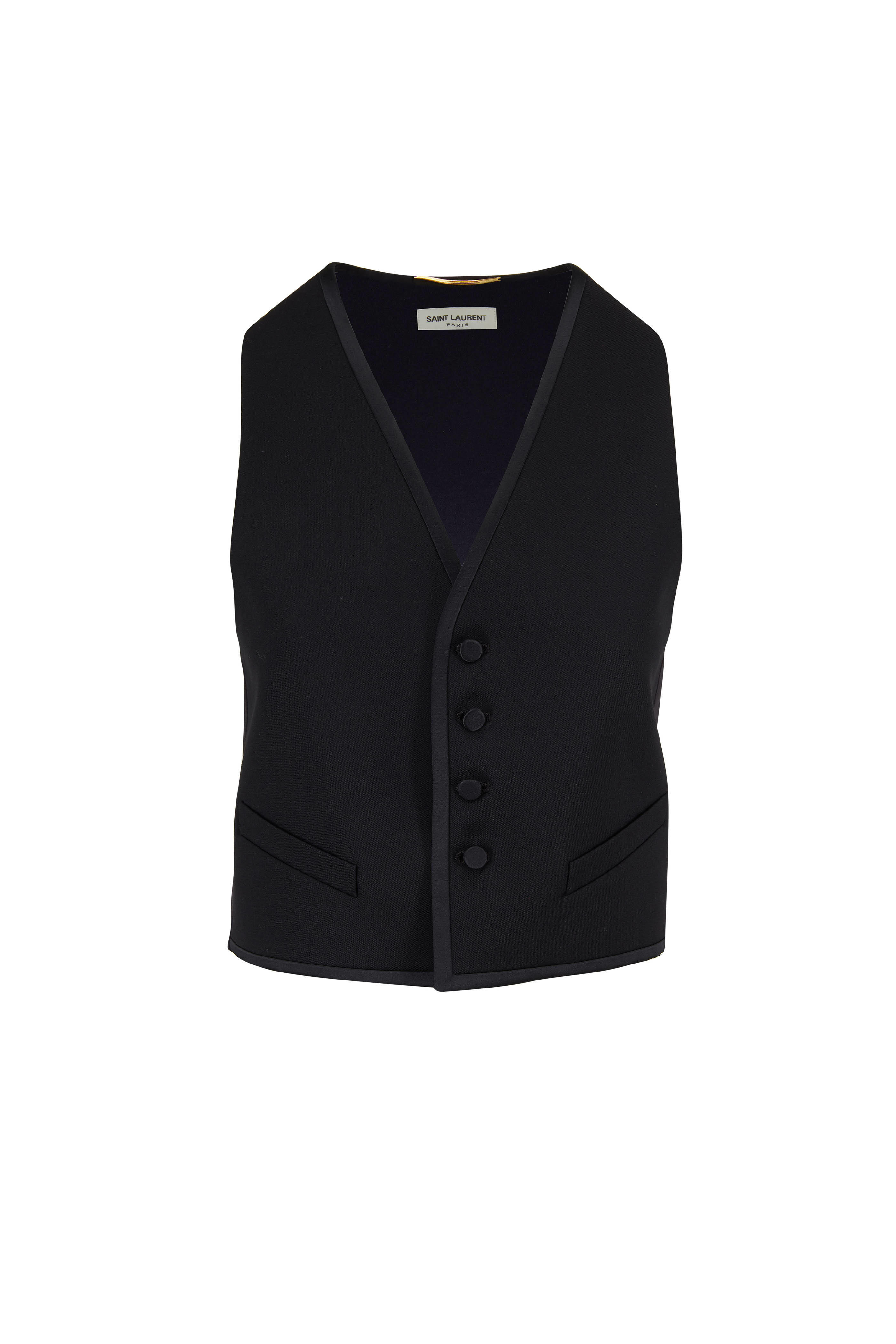 Saint Laurent - Black Wool & Silk Button Front Vest