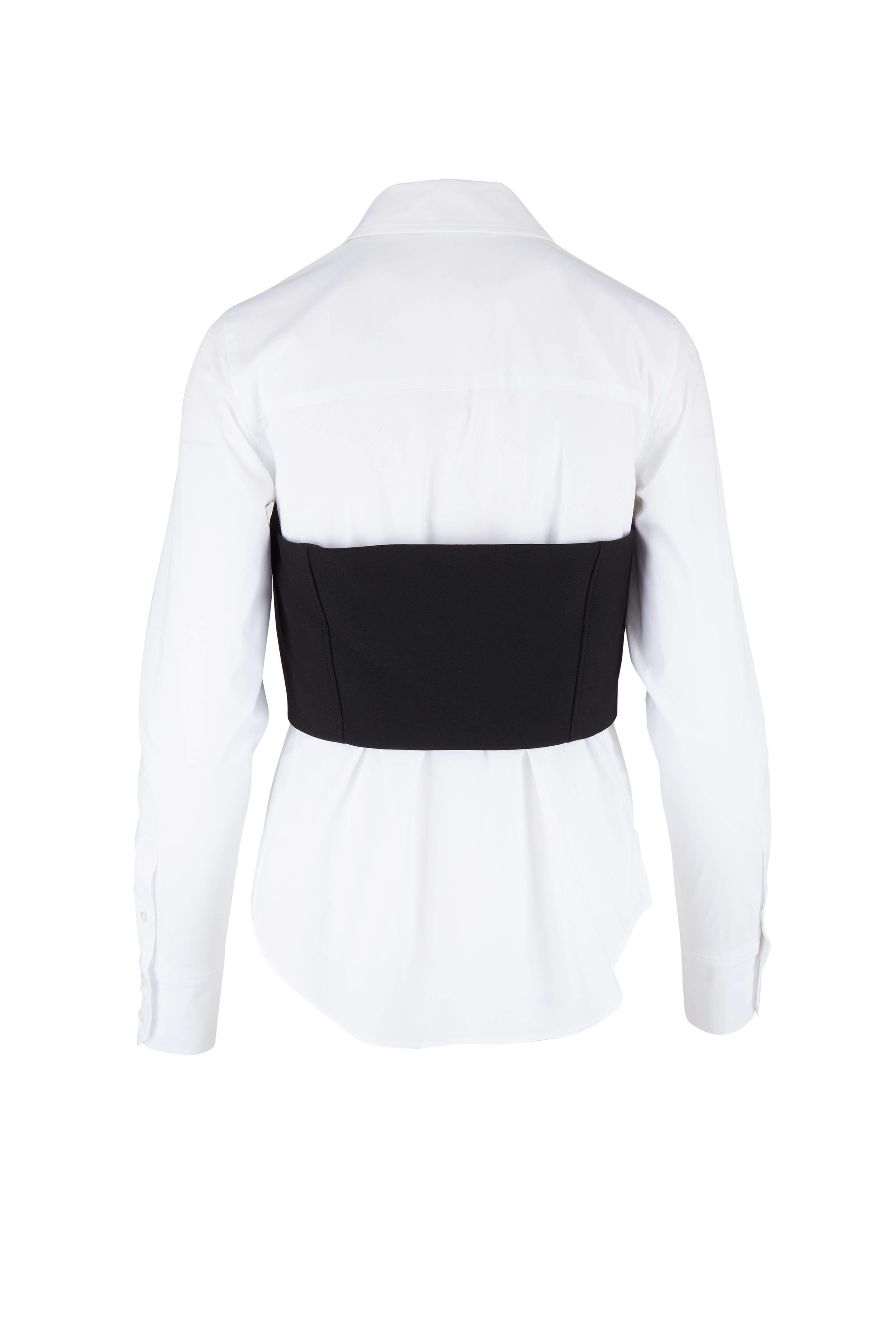 Veronica Beard - Miki White & Black Bustier Button Down Blouse