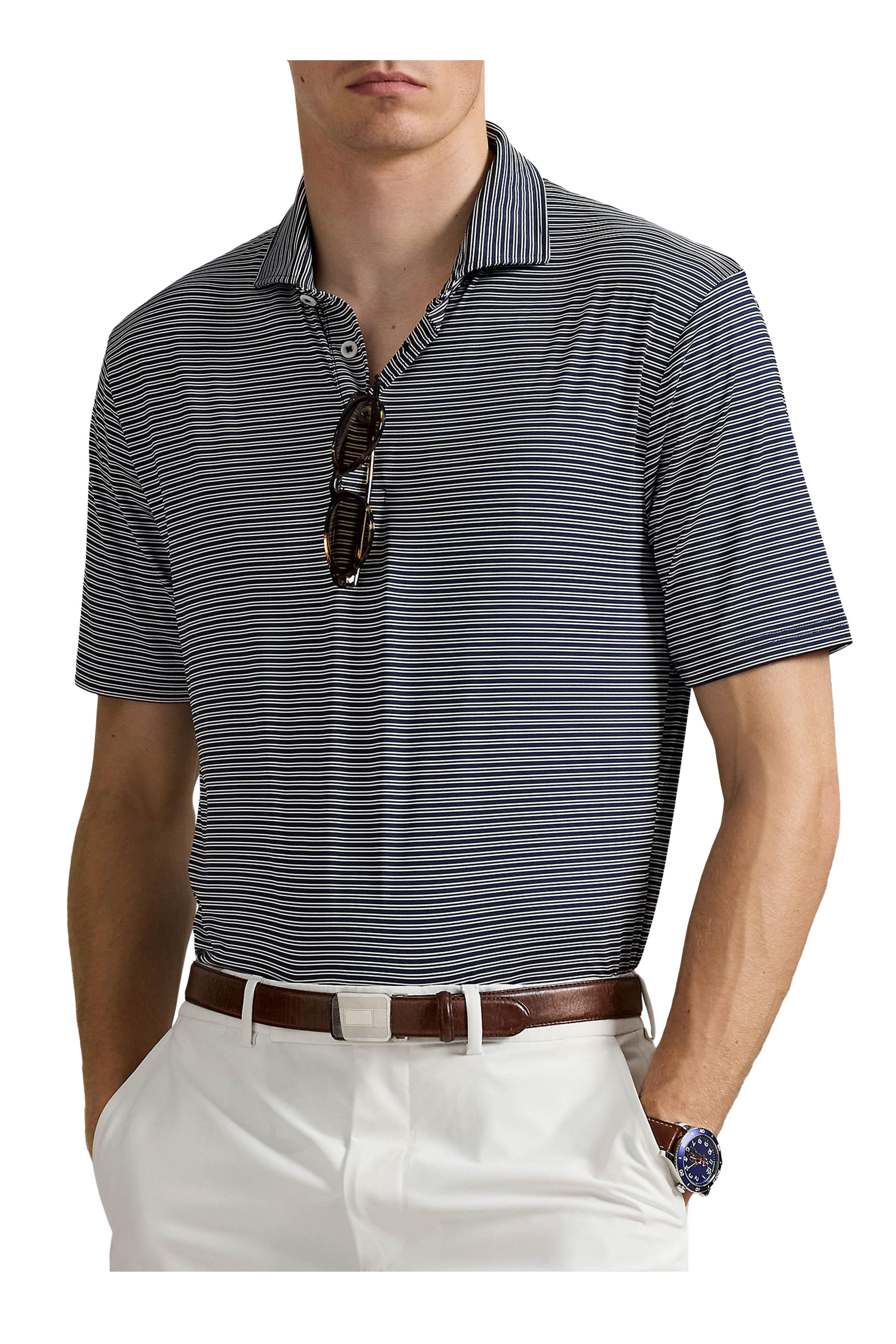 RLX Ralph Lauren - Airflow Navy & White Stripe Jersey Polo