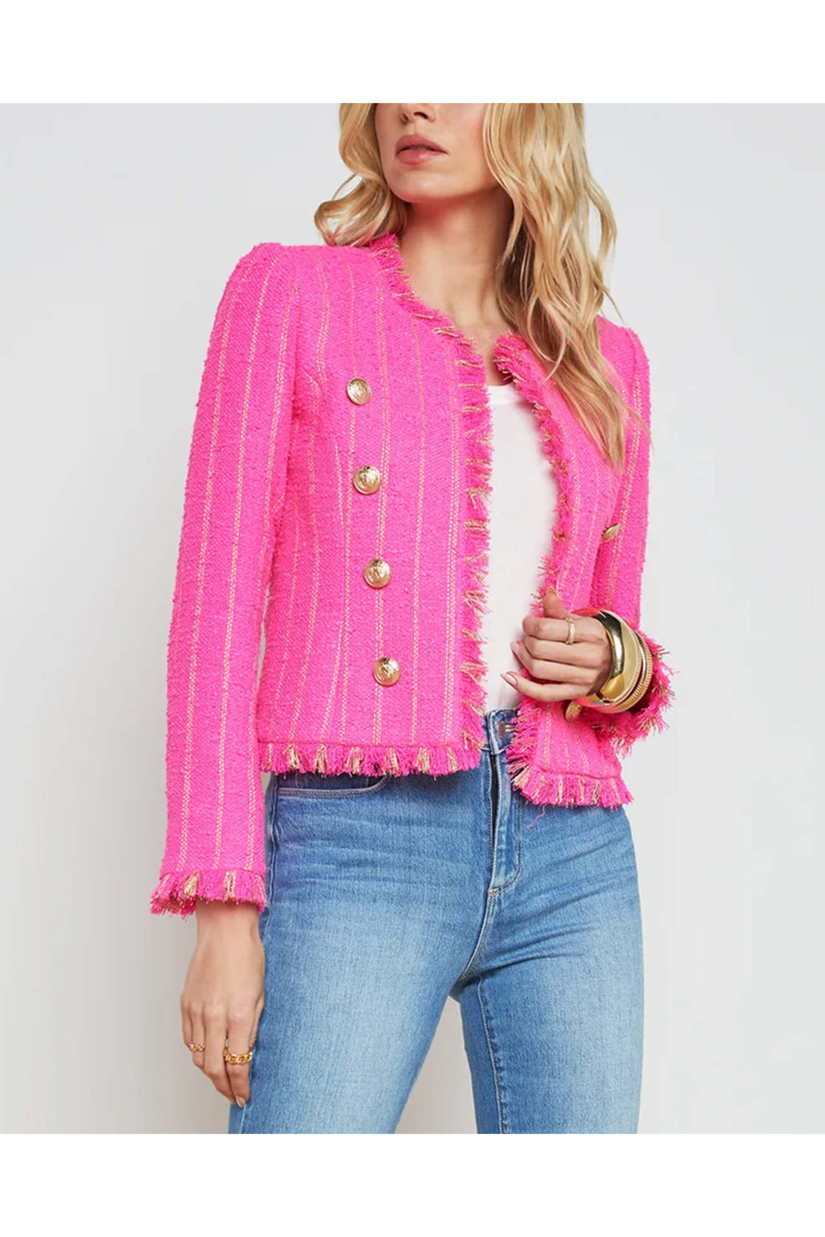 L'Agence - Shocking Pink and Gold Tinlee Jacket