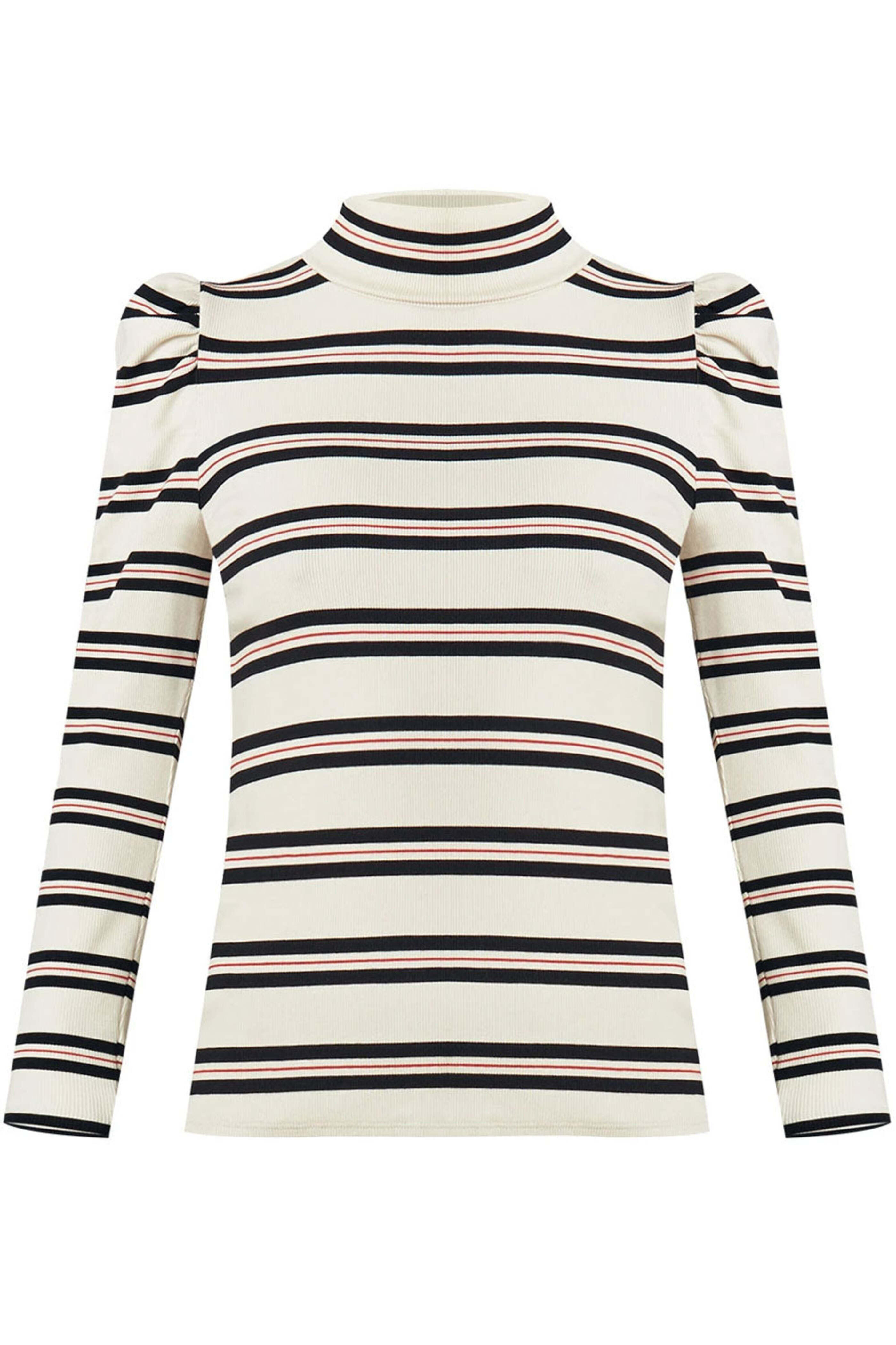 Veronica Beard - White Stripe Long Sleeve Cedar Turtleneck