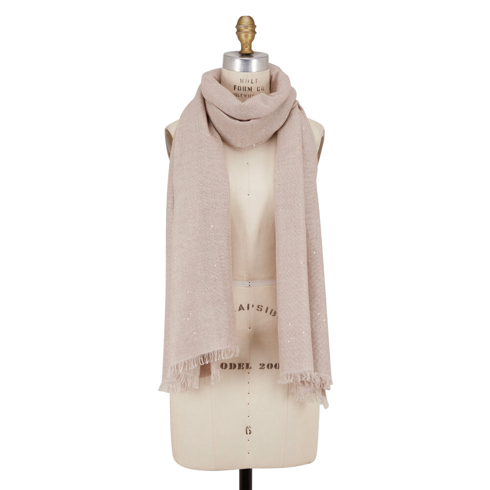 アクセサリーその他 BRUNELLO CUCINELLI SEQUIN-EMBROIDERED CASHMERE SILK STOLE Brunello Cucinelli - Sand Classic Paillette Cashmere & Silk