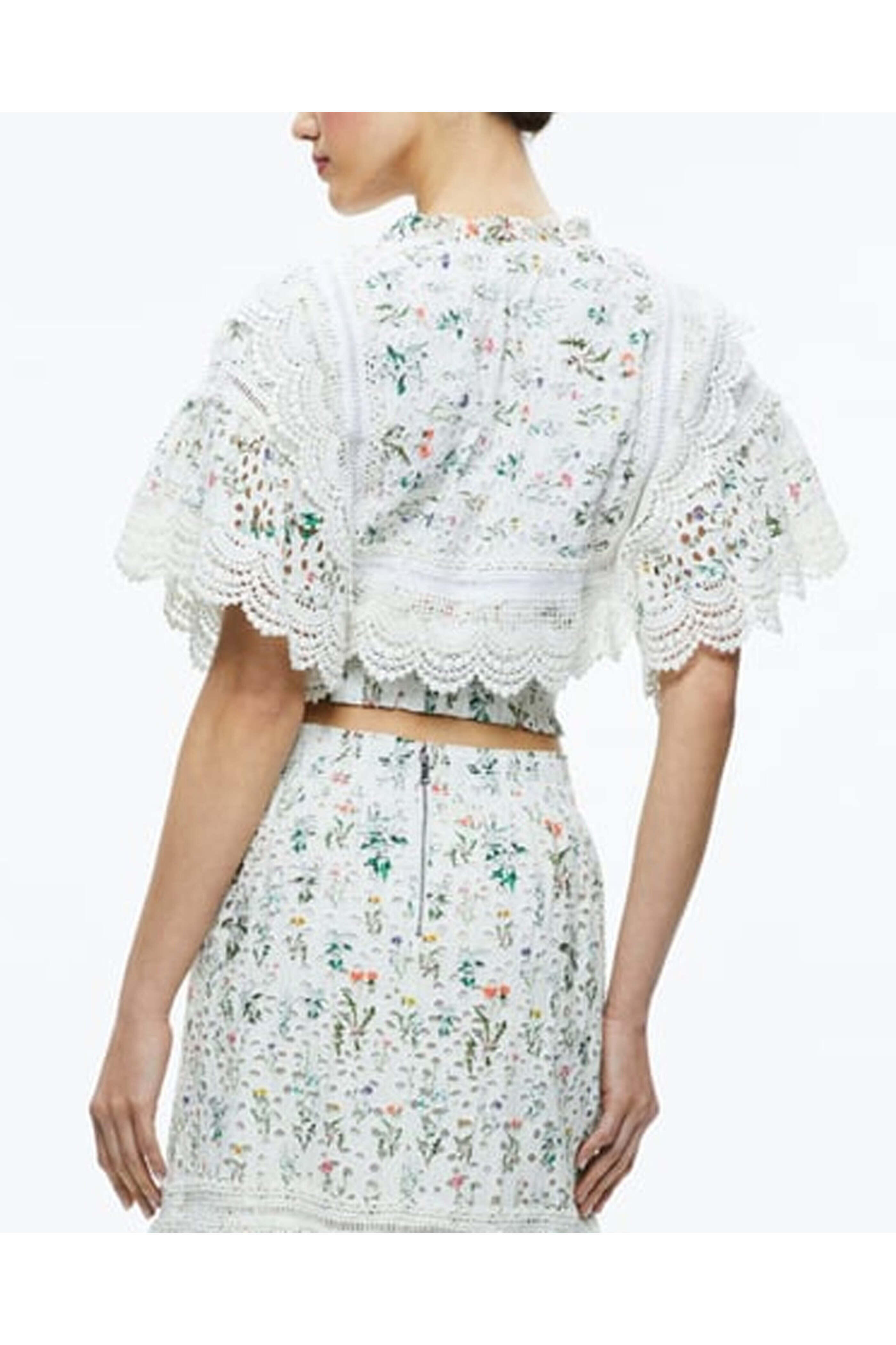 Alice & Olivia - Georgia Floral Lace Tabitha Crop Blouse