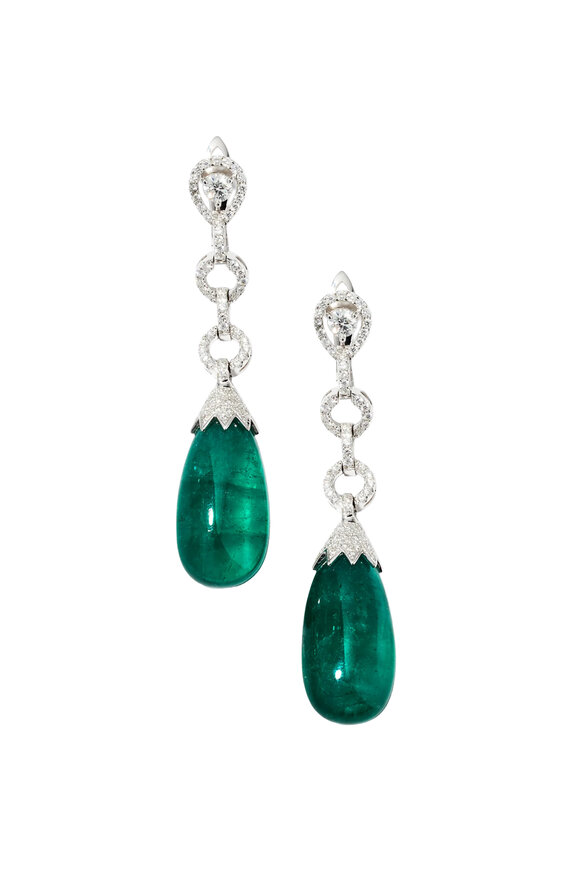 Alexander Laut 18k White Gold Diamond & Emerald Earrings
