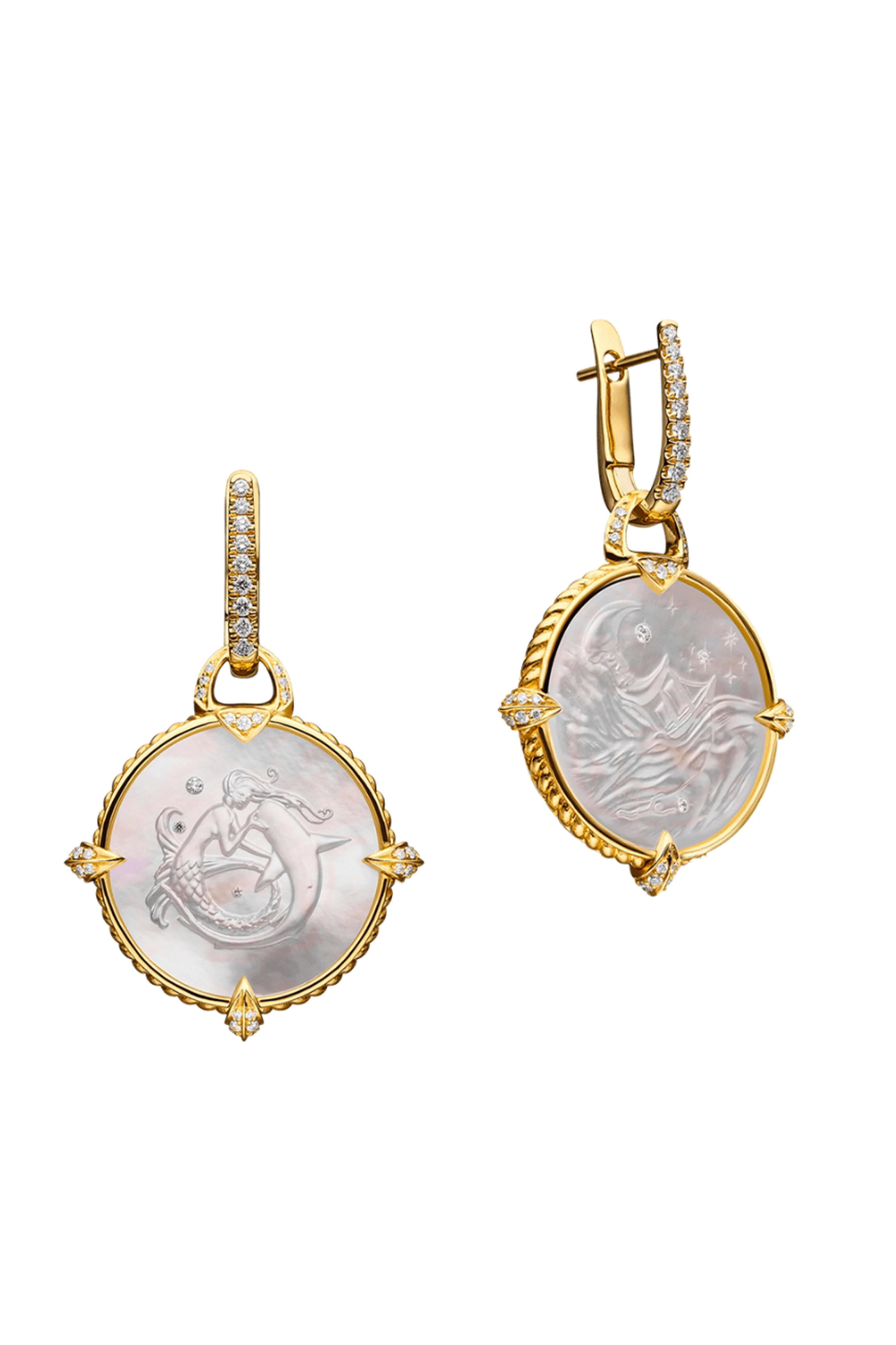 Paspaley - 18k Yellow Gold Diamond Coin Charm Earrings