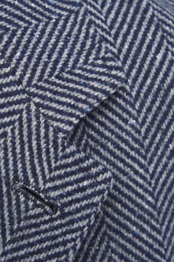 Brunello Cucinelli - Navy Chevron Wool, Silk & Cashmere Coat