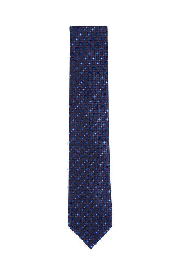 Eton Navy Blue Floral Medallion Woven Silk Necktie - view 1