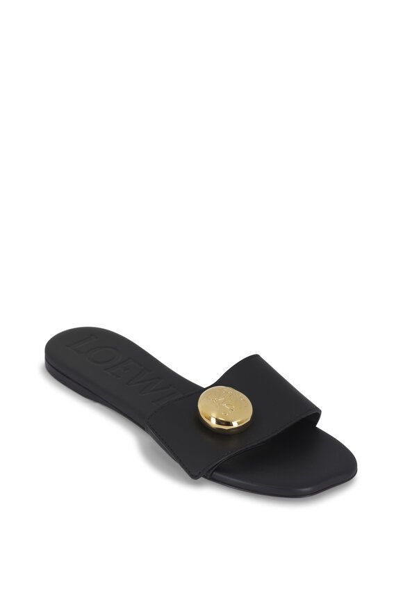 Loewe - Pebble Black Leather Flat Slide
